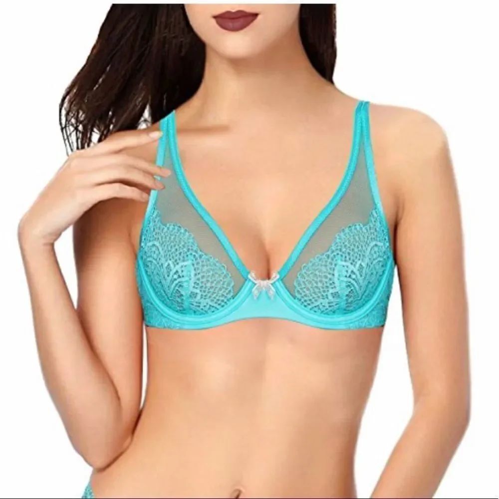 Victoria’s Secret crochet lace Body Unlined Demi bra blue 34B